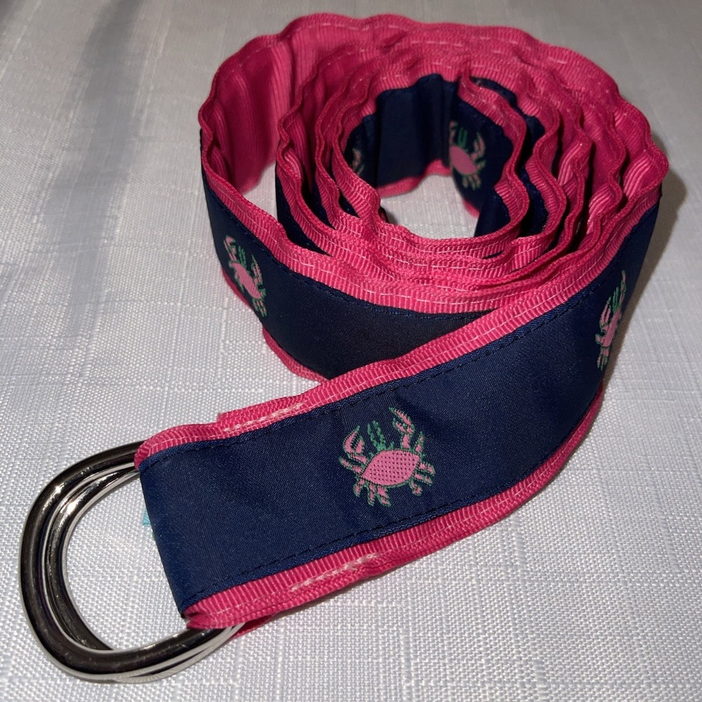 Eliza B Pink & Blue Crab Ribbon Belt Beach Women's Lg 46 In. Preppy Coastal USA
